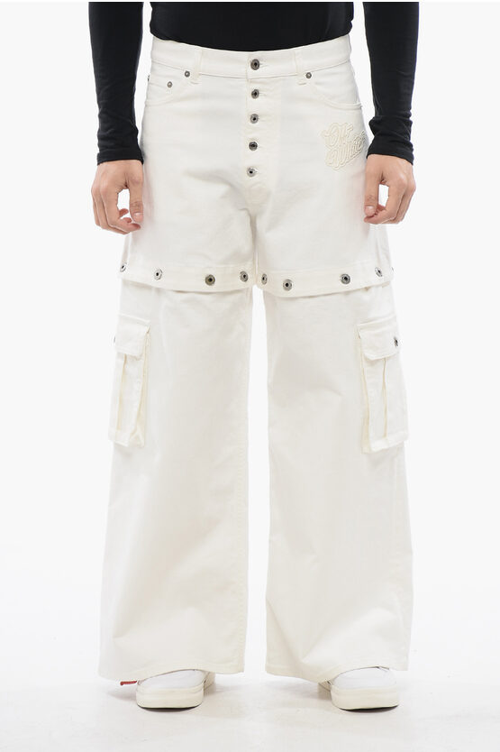 Baggy-Fit-Jeans mit gesticktem Logo in Weiß