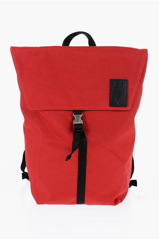 Zweifarbiger CITY FLAP Nylon-Rucksack in Nero, Rosso Image