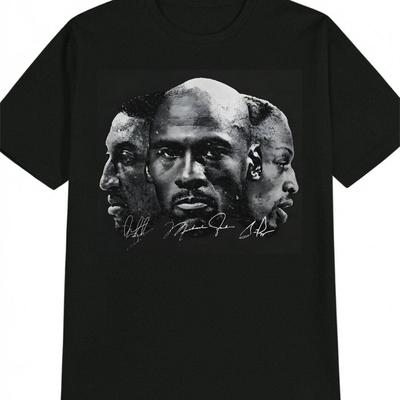 TEMU Men's Casual Crew Neck T-shirt With Portrait Print, Short Sleeve, Regular Fit, Summer Tee, Black With White Graphic Design, Perfect Gift For Men Image