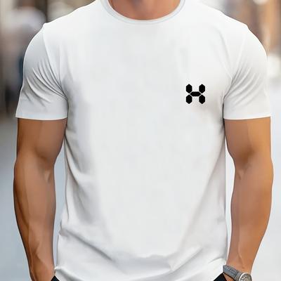 TEMU Men's Novelty Crew Neck T-shirt - 100% Polyester Breathable Mesh Fabric With Stretch, Geometric Print Regular Fit For Outdoor Sports & Casual Wear - , Versatile Clothing | Nontransparent Material Image