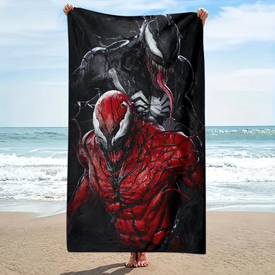 TEMU 1pc Cartoon Beach Towel, Printed, Absorbent Polyester Bath Towel, Soft Beach Towel, Machine Washable, Suitable For Yoga, Travel, Swimming, Fitness And Camping Image