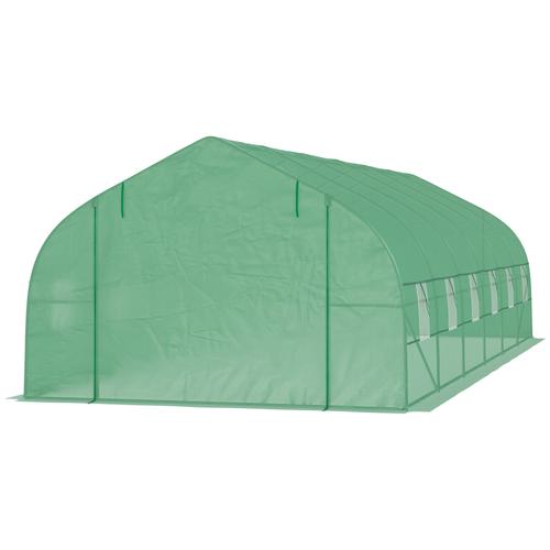 TEMU Outsunny Serre de jardin tunnel 24 grande taille 8 x 3 x 2 m avec bâche PE cadre en acier galvanisé 24 mm porte enroulable et 12 fenêtres vert