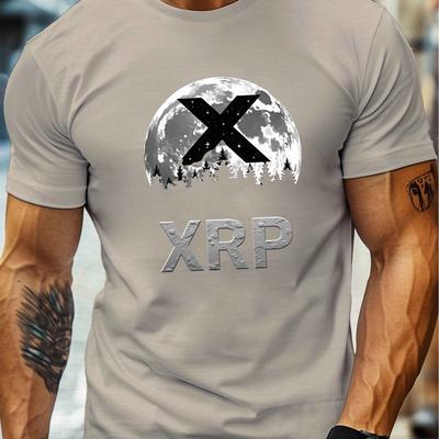 TEMU Men's Xrp Moon Graphic Tee - Casual Crew Neck Short Sleeve, Lightweight Polyester Summer Shirt With Image