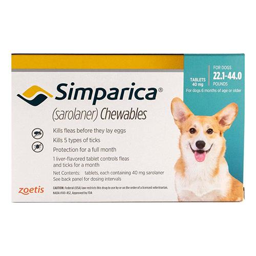 Simparica Puces et Tiques à Croquer pour Chiens 22.1-44 Lbs (Bleu) 3 Doses