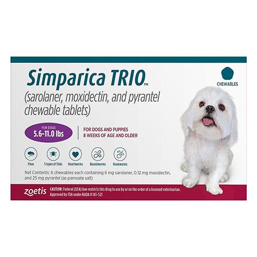 Simparica Trio Pour Chiens 5.6-11 Lbs (Purple) 12 Doses
