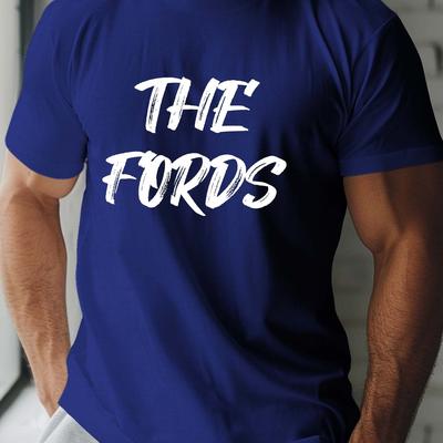 "TEMU Men's Casual Crew Neck T-shirt With "the " Print, 100% Polyester Knit Fabric, Stretch, Regular Fit, Geometric Pattern, Summer Short Sleeve Tee - 150gsm" Image