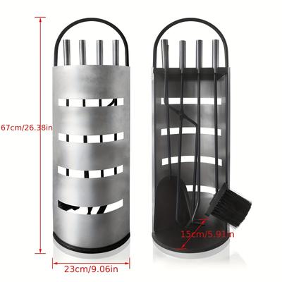 TEMU 5pcs Stainless Steel Fireplace Tool Set, Companion Set With Stand, Fire , Tongs, Broom, And Ash Shovel - Durable Fireplace Accessories For Wood Stove, Hearth, And Fireplace Maintenance Image