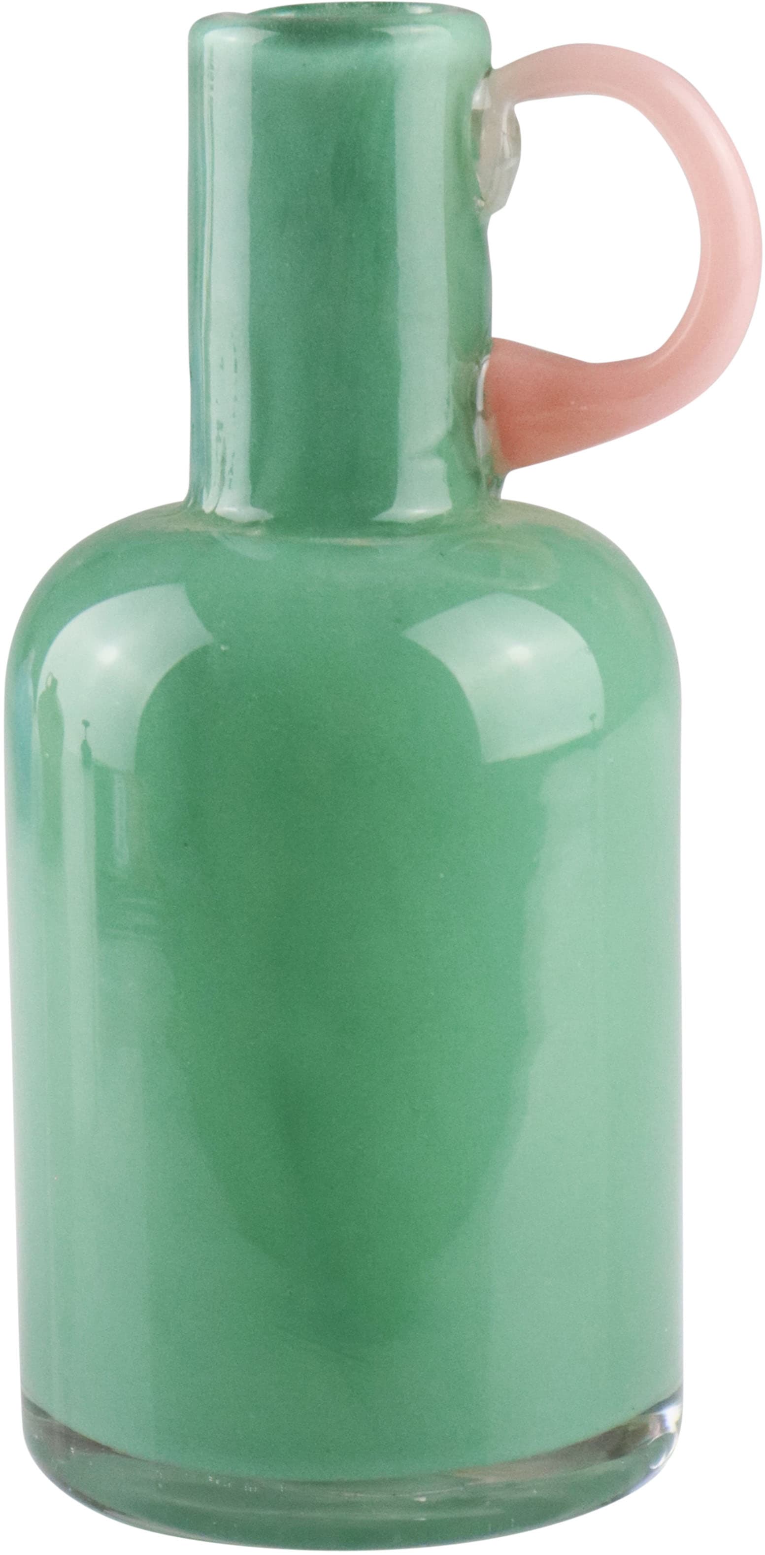 Dekovase AM DESIGN "aus grünem Glas mit einem zarten rosa Griff", grün, B:7,7cm H:15,3cm, Glas, Vasen, modernes Design für Ihr Zuhause