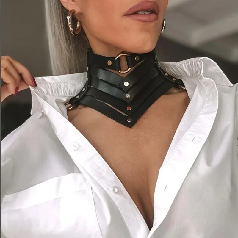 Vintage Goth Punk Kunstleder Halskette Unisex verstellbar O Ring Fliege Y2K Stil Schlüsselbeinkette Image