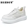 Koznoy 4,5 cm Air Mrsh Echtes Leder Wohnungen Hohl Vulkanisieren Bequeme Haken Chunky Turnschuhe Sommer Loafer Sandalen Frauen Schuhe