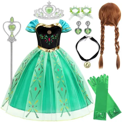 Disney Anna Grün besticktes Prinzessinnenkostüm für Mädchen, Weihnachten, Festival, Geburtstag, Image