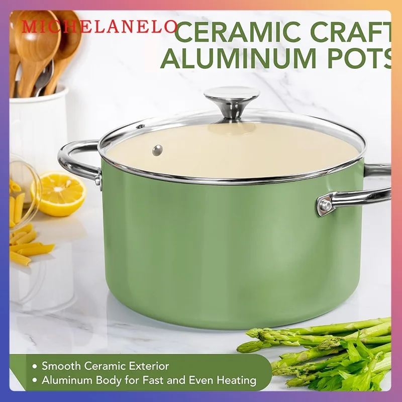 MICHELANGELO Suppentopf mit Deckel, antihaftbeschichteter Kochtopf, 6-Liter-Suppentopf mit Keramikbeschichtung, induktionskompatibles Küchenkochgeschirr Image