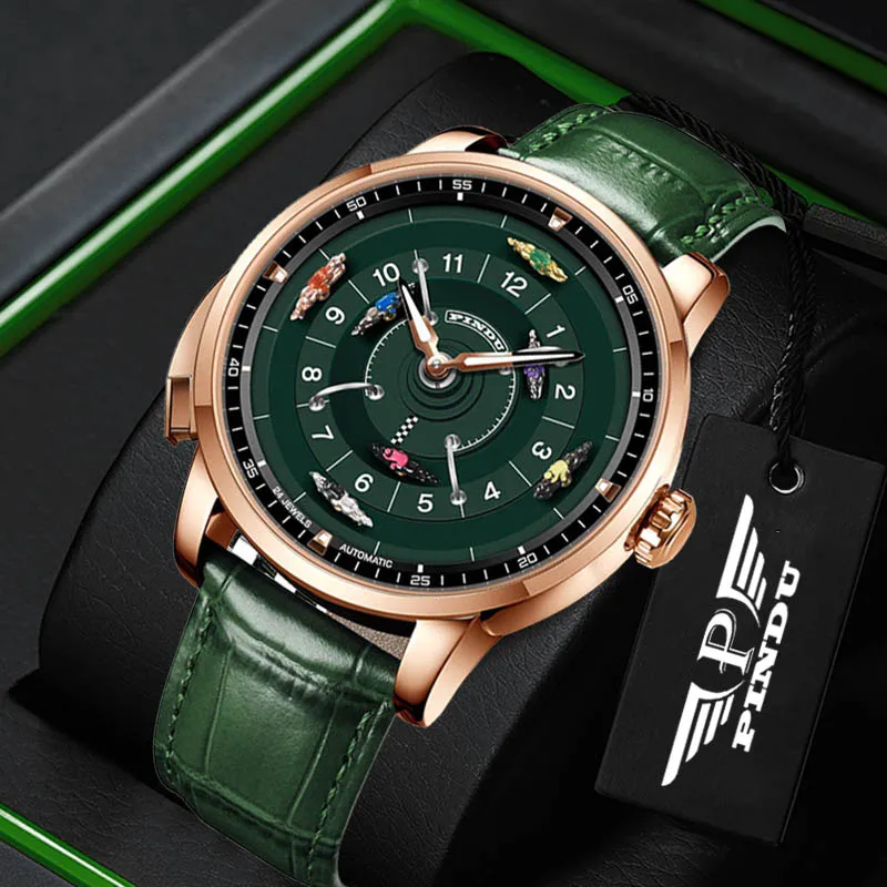 PINDU Neue Original Design Wettbewerbsfähige Pferderennen Uhren NH35A Saphir Edelstahl Leuchtende Leder Mechanische Uhr Männer Image