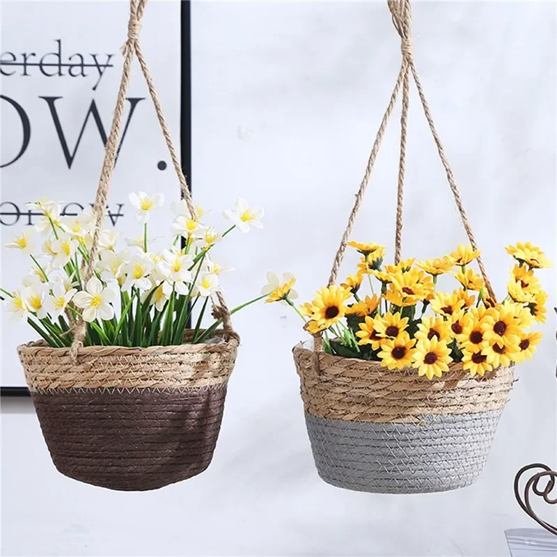 Garten Hängen Pflanzer Makramee Pflanzen Lagerung Korb Jute Seil Gewebt Indoor Outdoor Blumentopf Halter Pflanzen Kleiderbügel Wohnkultur Image