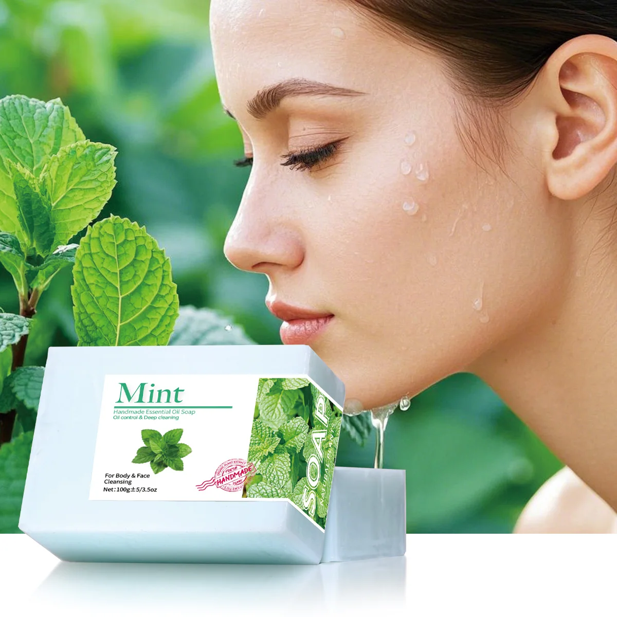 Minz-Reinigungsseife mit ätherischen Ölen, handgemachte Seife zum Reinigen, natürliche Bio-Seife für ätherische Pflanzenöle, Badeseife Image