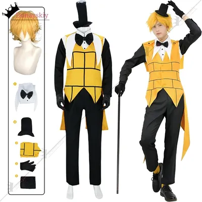 Bill Cipher Cosplay Kostüm Verkleidung Erwachsene Männer Weste Hemd Hosen Hut Handschuhe Outfits Mystery Attack Bill And Will Cosplay Kostüm Image