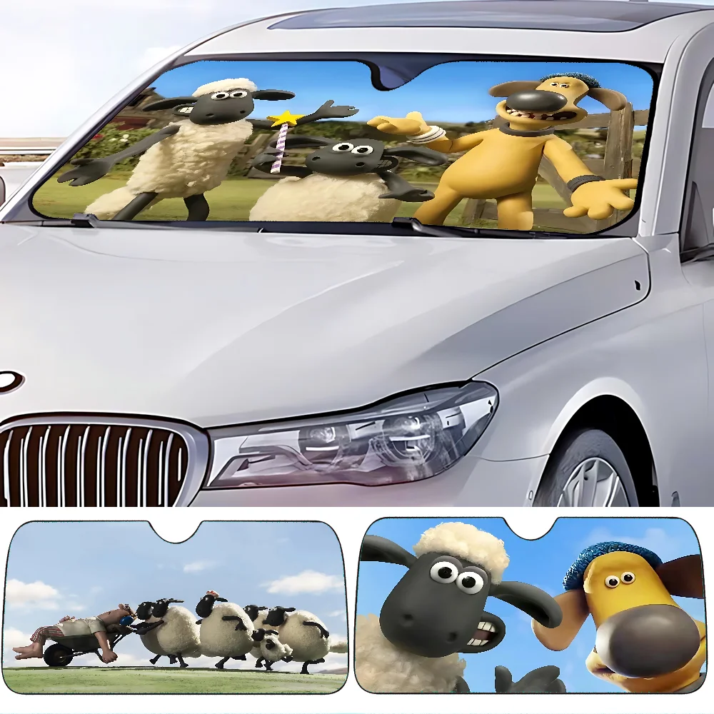 S-Shaun-T-The S-Sheep Auto-Sonnenschutz, Windschutzscheibe, Frontscheiben-Visier, 70 x 130 cm, Sonnenblende, Sonnenschutz, kariert, Geschenk, Neuheit, Auto Image