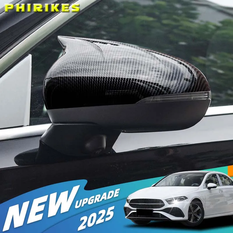 Seitenspiegelkappenabdeckungen für Mercedes-Benz A-Klasse A00, schwarze, klebrige Spiegelkappen, 2019, 2020, 2022, 2023, 2024, 2025 Image