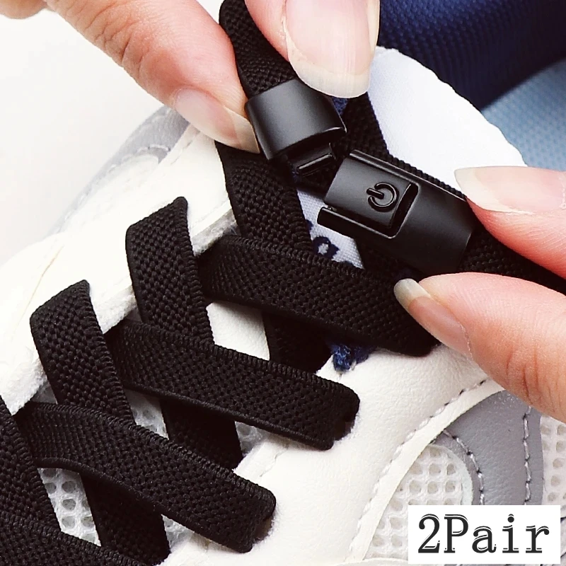 2 Paar elastische Schnürsenkel für Sneaker, Kinder und Erwachsene, verbreitert, 8 mm, ohne Krawatte, Schnürsenkel mit Pressverschluss, Schnürsenkel ohne Krawatten, flache Schnürsenkel für Schuhe Image