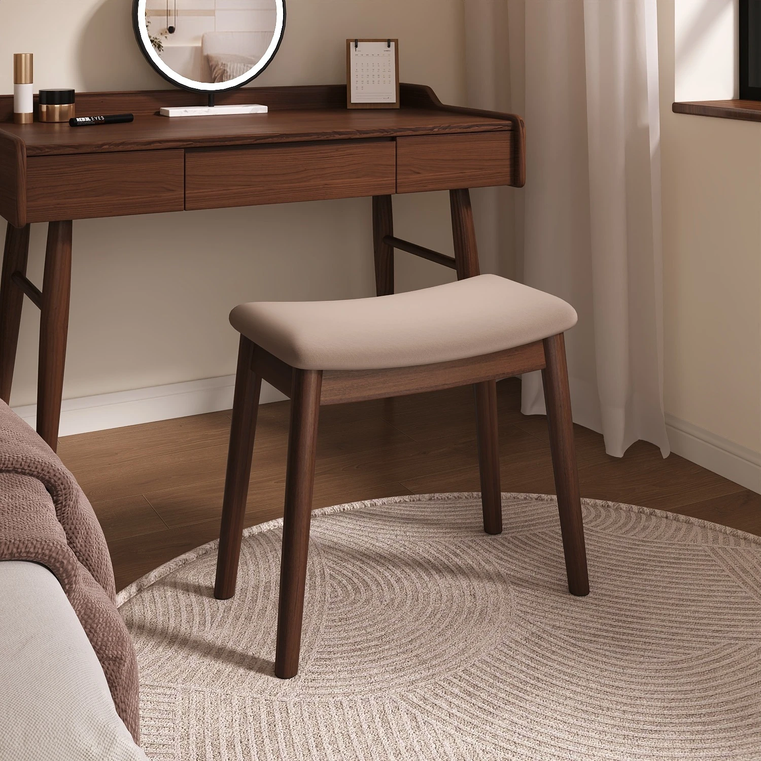 Make-up-Hocker aus massivem Holz, Sattelhocker, leichter Luxus-Schminktischhocker für Schlafzimmer, Stuhl, quadratischer Haushaltshocker, niedriger Hocker