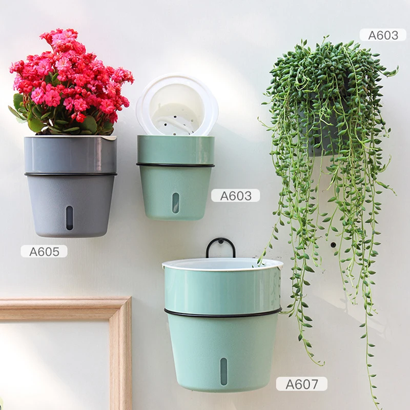 Doppelschichtiger Blumentopf, Wasserspeicher, faule Kunststoff-Pflanzentöpfe, visuelles Wasserstandsfenster, wandmontierter, wasserabsorbierender Blumentopf Image