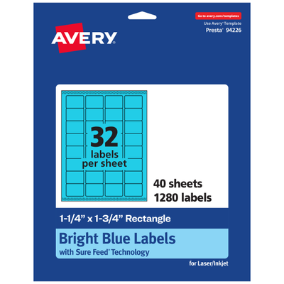 Avery Printable Labels With Sure Feed Technology, 94226-Bbp40, Rectangle, 1-1/4