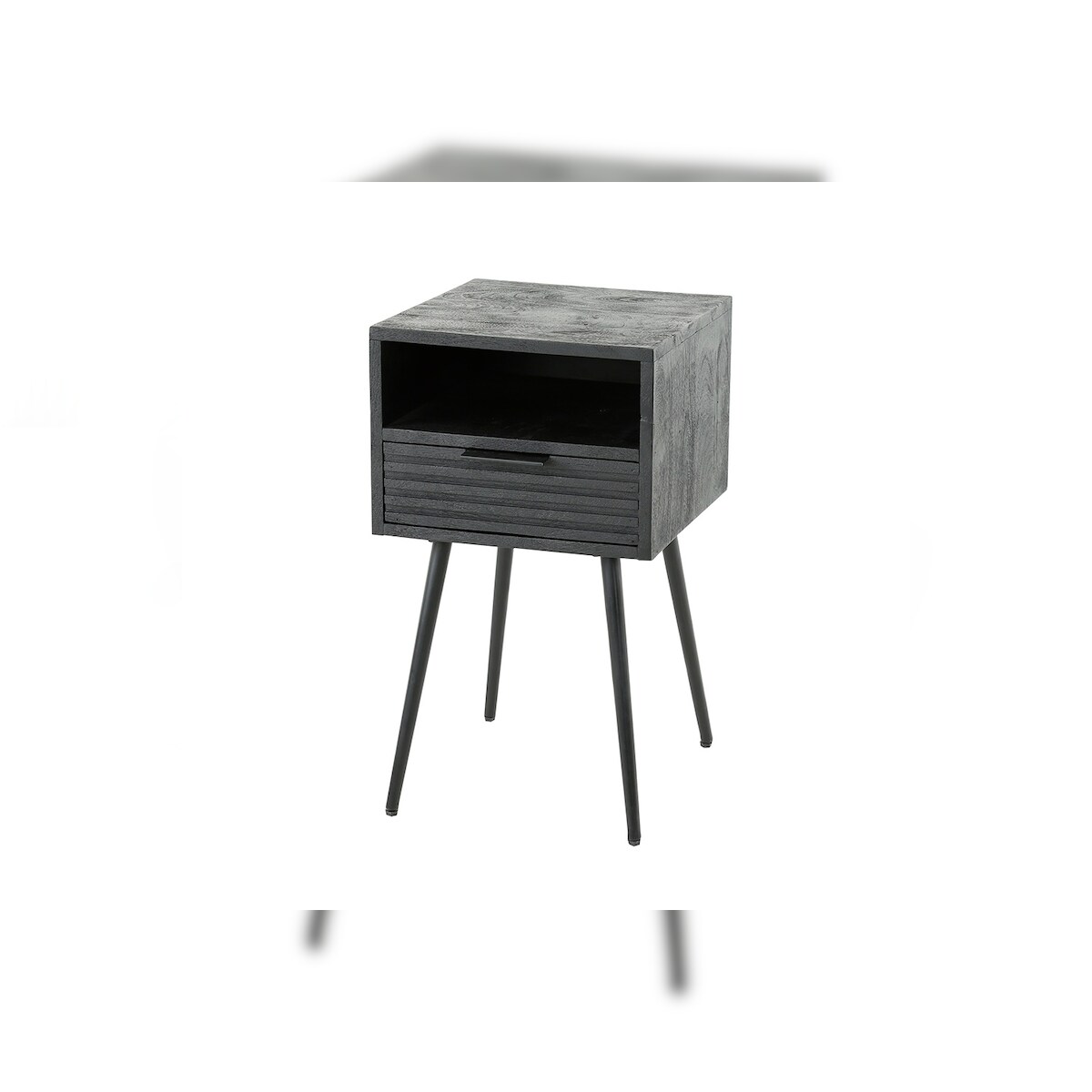 KAWOLA Nachttisch MIENA Beistelltisch Mangoholz schwarz 1 Schublade Image