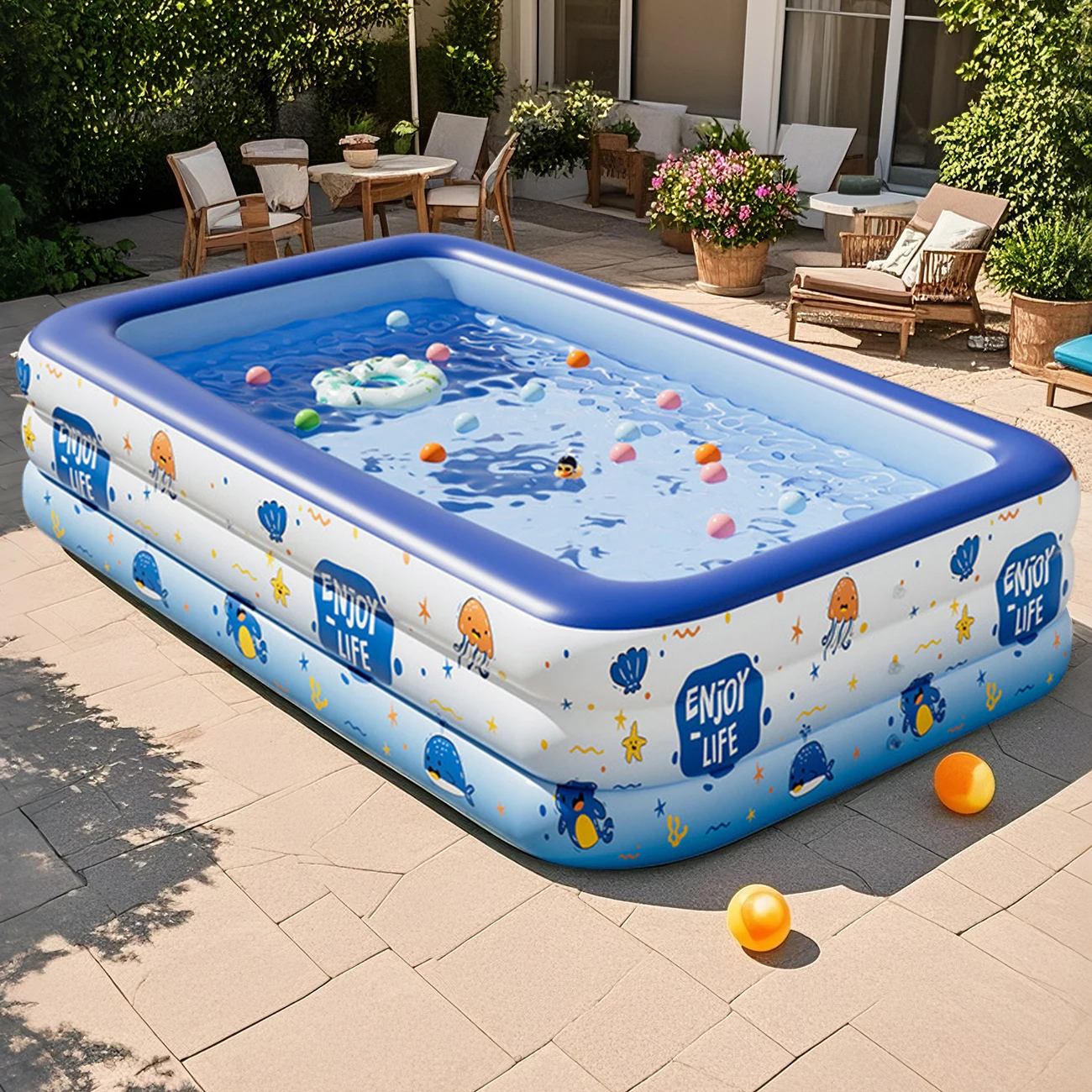 Piscine gonflable Ocean World - Piscine de pataugeoire en PVC écologique, grande piscine d'eau extérieure familiale
