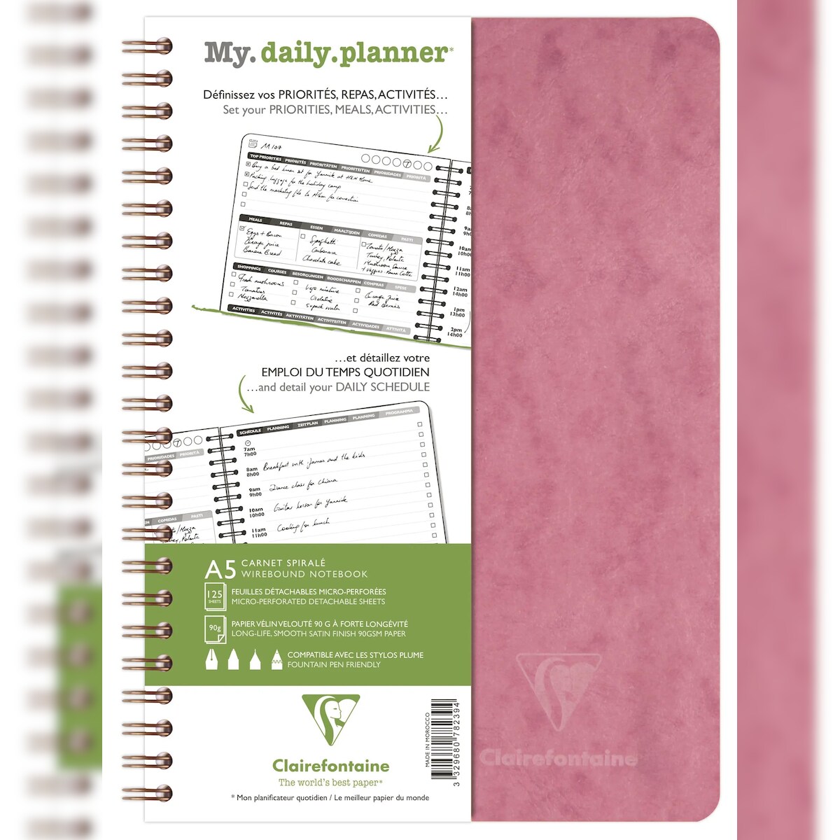 Clairefontaine 5x Age Bag, My.daily.planner, Spiralbuch A5, 250 abtrennbare Seiten (125 Blatt) 90g - Antikrosa 782396C Image