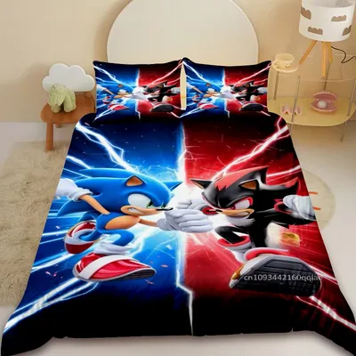 Sonic Kids Duvet Cover Anime Cool Bedding Set Comforter Cover Quilt Covers with 2 Pillowcase Bed Bedroom Children Teens