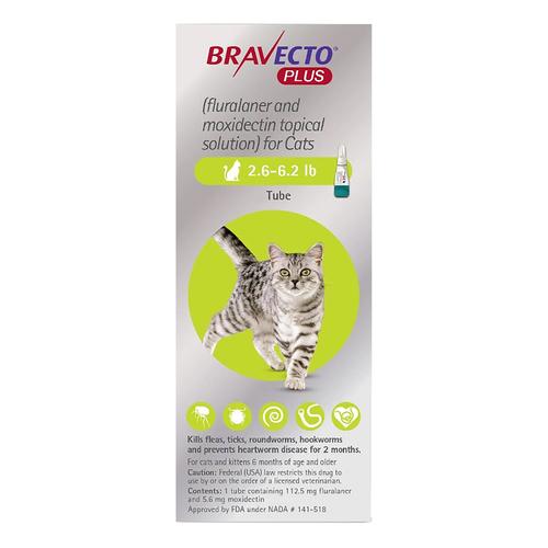 Bravecto Plus Pour Petits Chats 112 Mg (2.6 A 6.2 Lbs) Vert 2 Doses