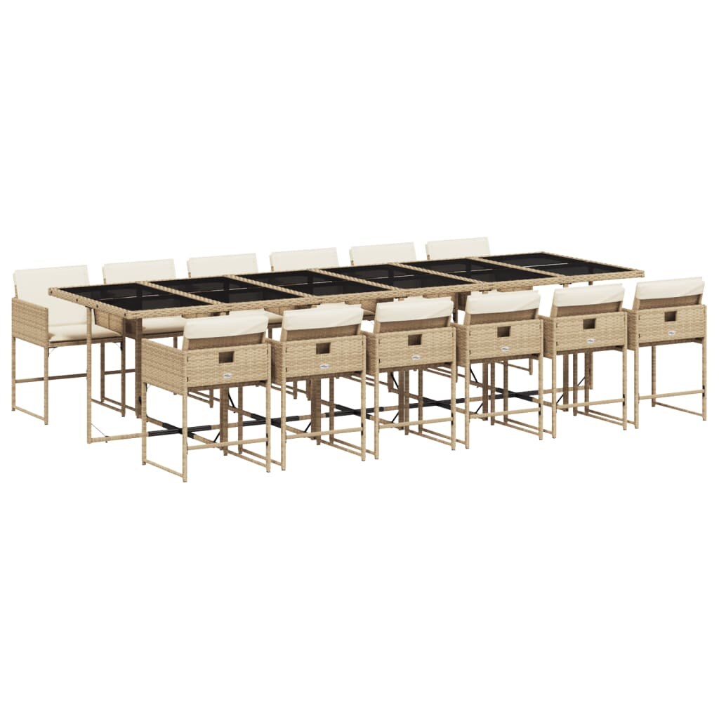 vidaXL 13-tlg. Garten-Essgruppe mit Kissen Beige Poly Rattan Image