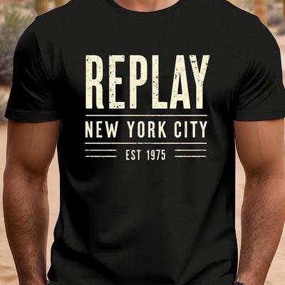 "TEMU Men's Plus Size " " Graphic T-shirt - Casual Crew Neck, Short Sleeve, Summer Tee With Golden , Relaxed Fit For Adults, Casual Summer Wear | Relaxed Fit Tee | Comfortable Fabric, Plus Siz" Image
