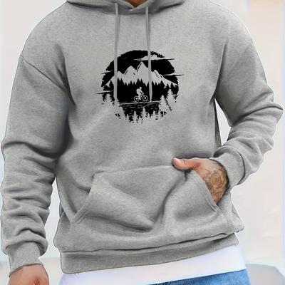 TEMU Bike Ride Enduro Design Hoodie - Polyester Streetwear Sweatshirt With Pocket, Long Sleeve, Machine Washable Image