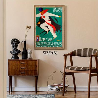 TEMU Rustic Pamplona San Fermin Festival Canvas Wall Art, Vintage Unframed Poster Print, Bullfighting Travel Decor, 11.8 Inches, For Living Room Bedroom Office Image