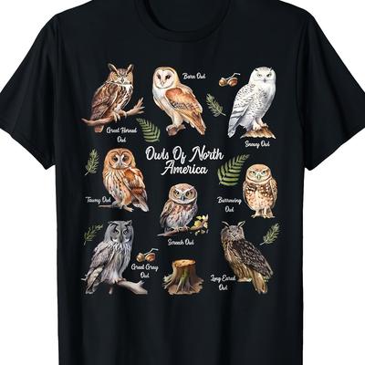 TEMU Owl Type Raptor Forest Birdwatcher T-shirt 220g T-shirt 100% Cotton T-shirt Image