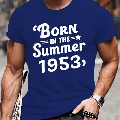 TEMU Vintage Design Born I N The Summer 1953 Print Tee Shirt, Tees For Men, Casual Short Sleeve T-shirt For Summer Image