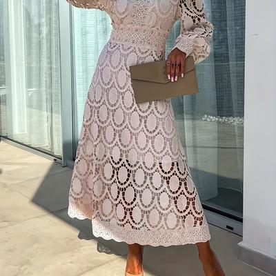 TEMU Cherry Women's Elegant Casual Vacation Wedding Lantern Sleeve Lace Dress Image