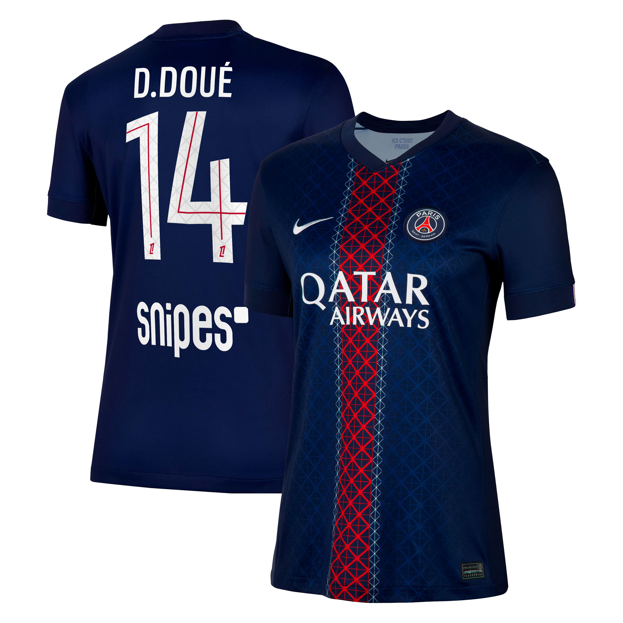 Maillot Domicile Stadium PSG Nike 25/26 - Femme avec flocage D. Doué 14