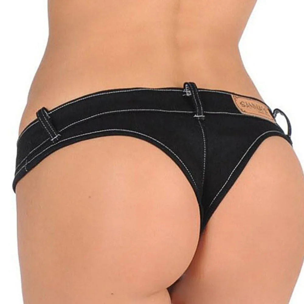 Damen Sexy Vintage Jeans Shorts Niedrige Taille T Schritt Denim Slips Micro Mini Shorts Nachtclub Tanzkleidung Sommer Street Fashion