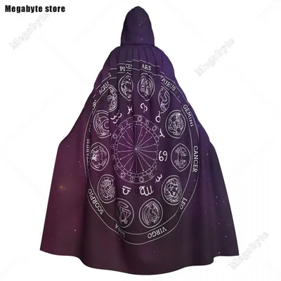 Sternzeichen Rad Raum Lila Langer Kapuzenumhang Hexe Mittelalter Kostüm Cosplay Umhang Image
