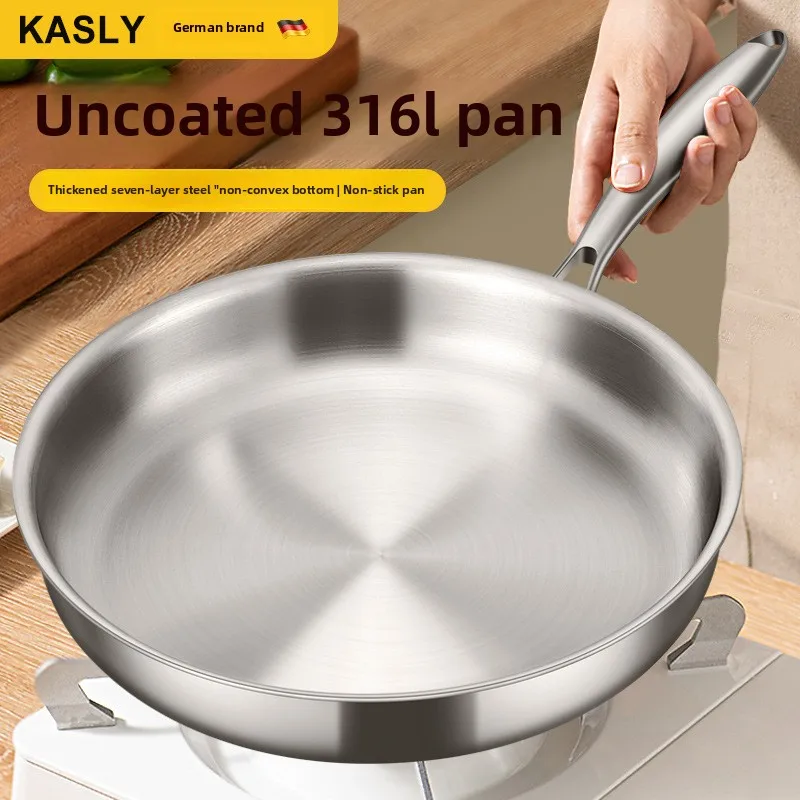 Deutsche ungestrichener Edelstahlpfanne 316L Lebensmittelqualität Haushaltsgasinduktionsherd Spezielle antihaftbeschichtete Pfanne Bratpfanne Image