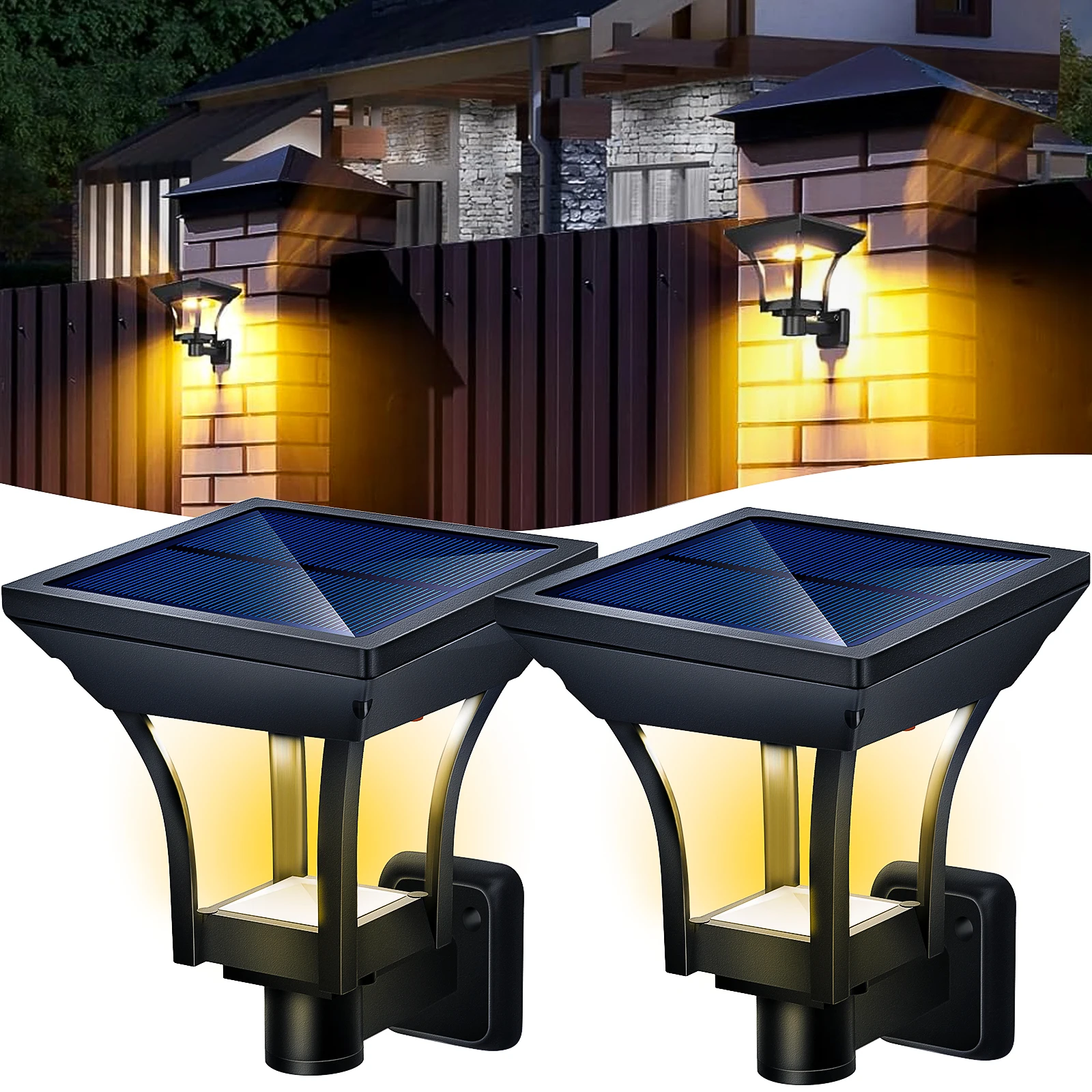 Solar-Wandleuchte für den Außenbereich, Dämmerung bis Morgendämmerung, Solar-Zaunleuchte, IP65, wasserdichte Solar-Wandlaterne für Garten, Post, Terrasse, Veranda, Hinterhof