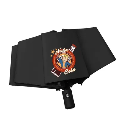 Fallout-Spiel, Anime-Figuren, tragbar, sonniger Regenschirm, schwarz, automatischer Faltschirm, limitierte Auflage, kreatives Geschenk für Fans