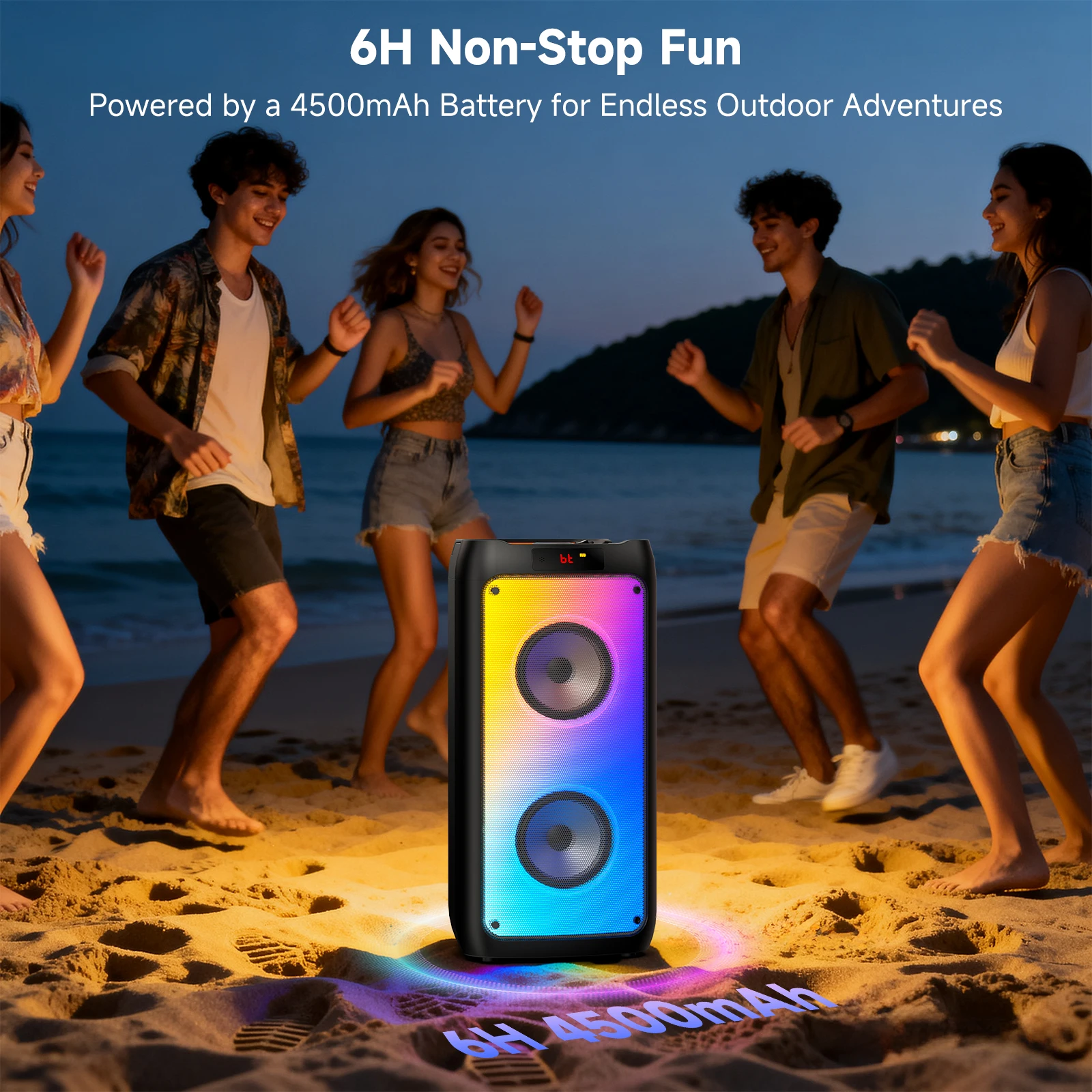 T10-T Kabelloser Bluetooth-Lautsprecher, Karaoke-Maschine mit 2 Mikrofonen, Karaoke-Party-Lautsprecher für zu Hause mit LED-Licht, Bühnen-Subwoofer Image