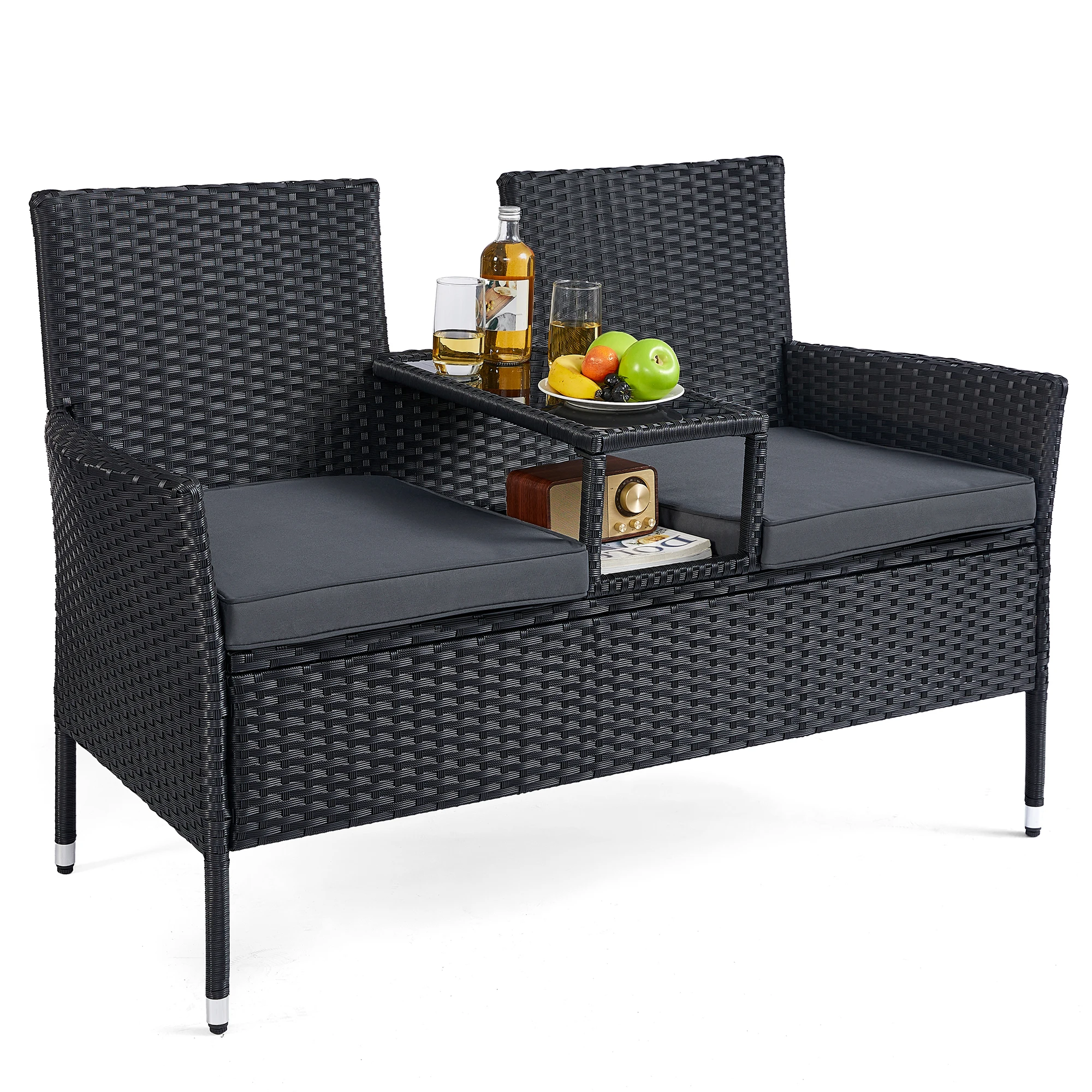 SONGMICS Gartenmöbel,Balkonmöbel aus PE-Polyrattan,mit Tisch, Sofa,Terrassenmöbel,Outdoor,mit Kissen,für Terrasse,Garten, Balkon Image