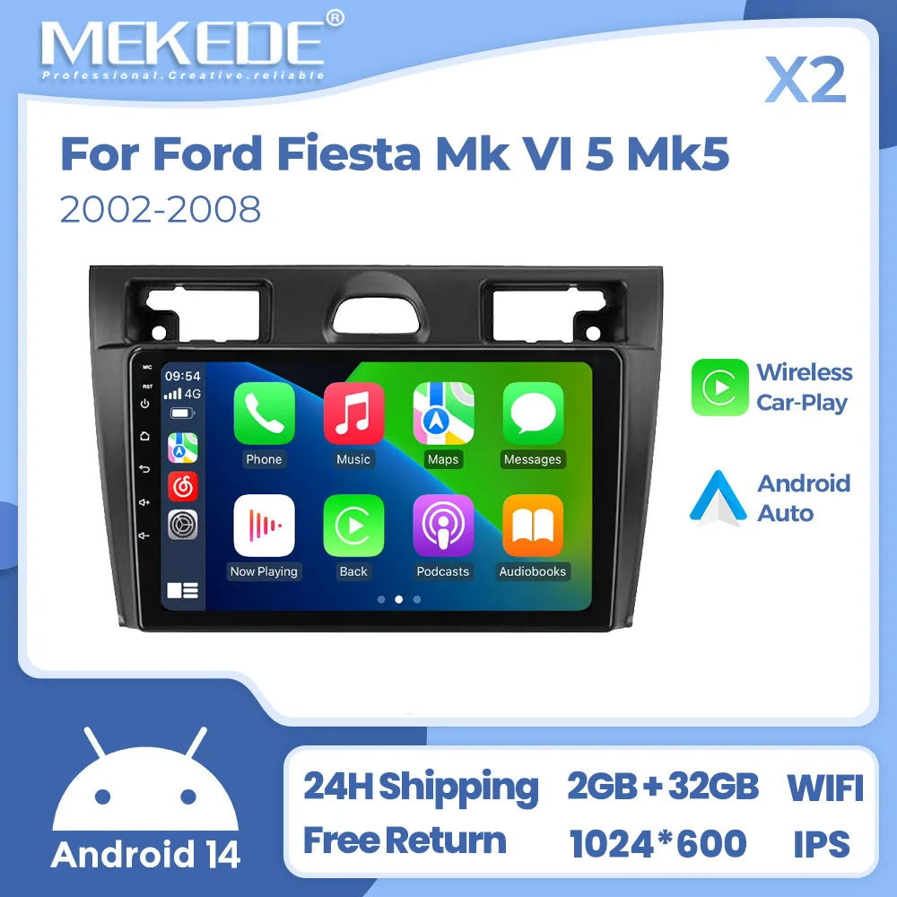 Android 14,0 Auto Radio Für Ford Fiesta Mk VI 5 Mk5 2002-2008 Auto Multimedia Player Navigation GPS 9 zoll Stereo Auto CarPlay Image