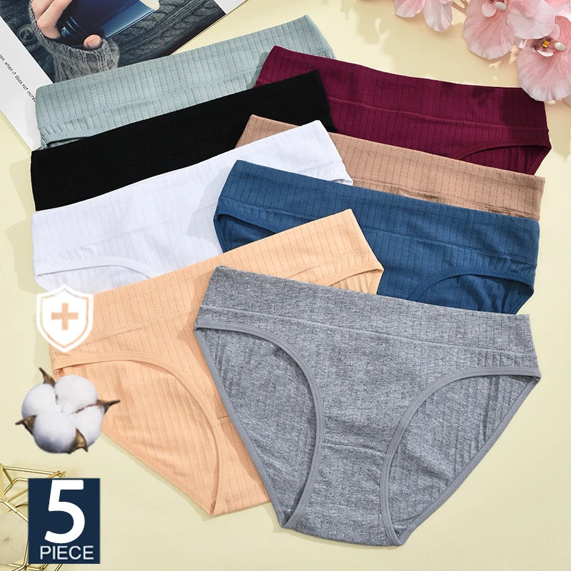 FINETOO 5PCS Frauen S-L Größe Baumwolle Höschen Tägliche Weiche Unterwäsche Sexy Weibliche Rippe Faden Unterhose Mädchen Komfort Briefs dessous