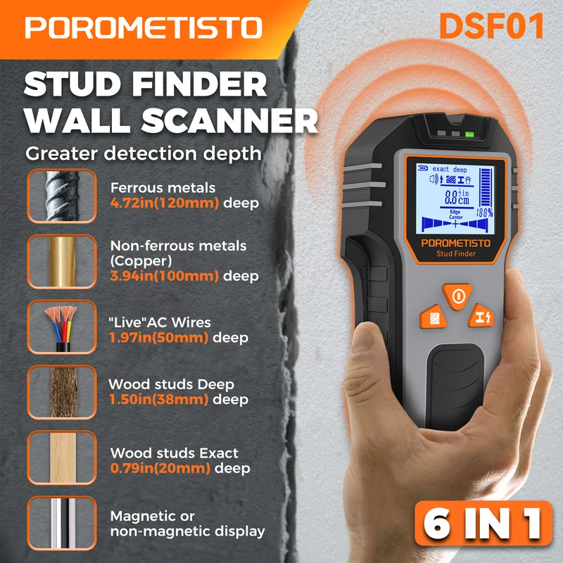 6IN1 Elektronischer Wandscanner, Detektor, Finder, Kabelfinder, Detektor, multifunktionales FinderTool für Holz/Eisen/Nichtisenmetall Image