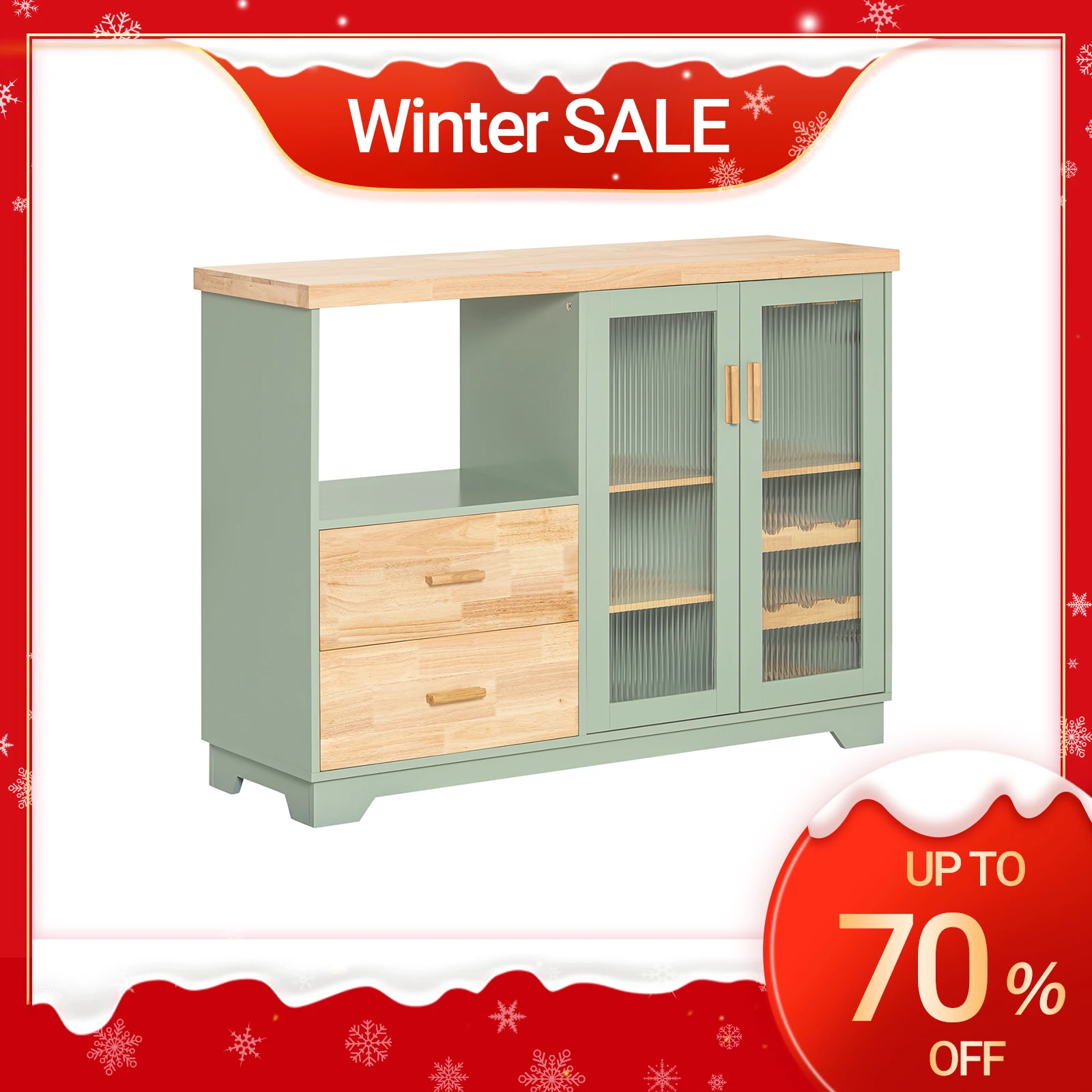 SoBuy FSB81 Buffet Sideboard mit 2 Glastüren Küchenschrank Kommode Schrank Flurschrank Beistellschrank Mikrowellenschrank Image